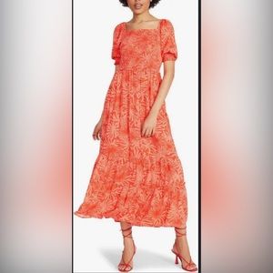 Betsey Johnson Red puff sleeve midi dress